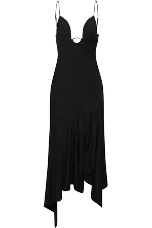 MUGLER Asymmetrical Twill Long Dress