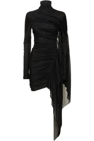 MUGLER Draped Tulle & Jersey Midi Dress