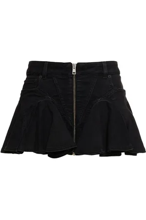 MUGLER Ruffled Cotton Denim Mini Skirt