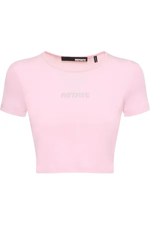 ROTATE Embellished Cotton Blend Crop T-shirt