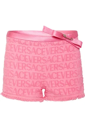VERSACE Dua Lipa Logo Jacquard Terry Mini Shorts