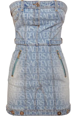 VERSACE Logo Printed Denim Mini Dress