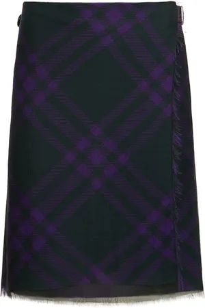 Burberry Check Pleated Wrap Midi Skirt