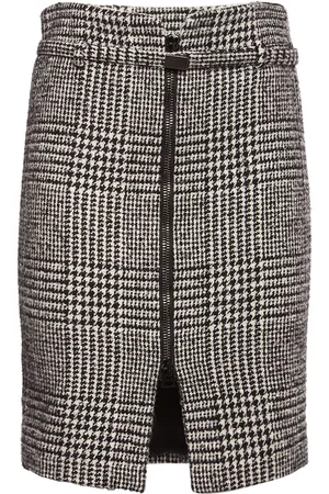 Tom Ford Prince Of Wales Wool Blend Midi Skirt