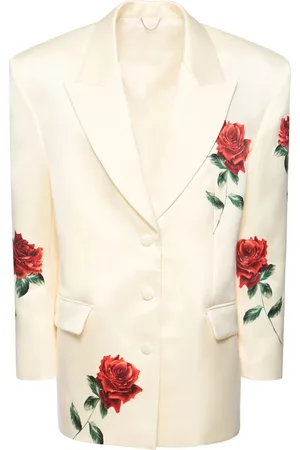 MAGDA BUTRYM Rose Printed Silk Blend Satin Blazer