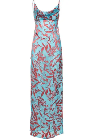 MAGDA BUTRYM Printed Chiffon Plunge Neck Long Dress