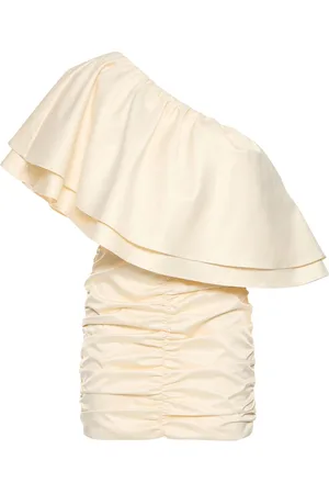 ROTATE Ruched Twill One Shoulder Mini Dress