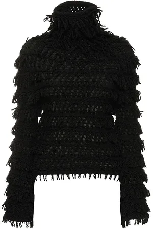 BLUMARINE Fringed Wool Knit Turtleneck Sweater