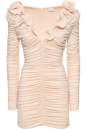 MAGDA BUTRYM V-neck Ruched Jersey Mini Dress W/roses