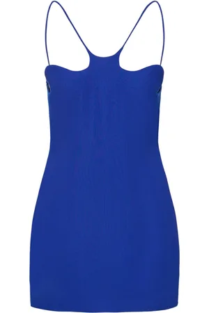 Monot Wavy Neck Crepe Sleeveless Mini Dress