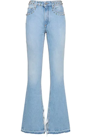 Alessandra Rich Mid Rise Studded Denim Flared Jeans