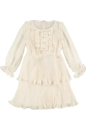 Self-Portrait Tiered Chiffon Midi Dress W/ Faux Pearls