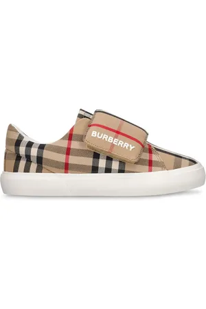 Burberry Check Print Cotton Strap Sneakers