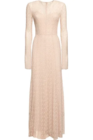 Serafini Draped Cotton Blend Lace Long Dress