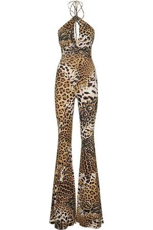 Roberto Cavalli Printed Lycra Halterneck Flared Jumpsuit