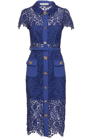 Self-Portrait Cobalt Rose Lace Buttoned Midi Dress