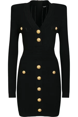 Balmain Viscose Blend Knit Buttoned Mini Dress