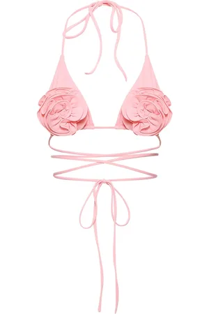 MAGDA BUTRYM Jersey Triangle Bikini Top W/ Roses