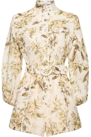 ZIMMERMANN Golden Printed Linen Belted Playsuit