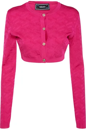 VERSACE Logo Jacquard Knit Viscose Crop Cardigan