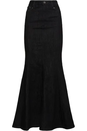 Self-Portrait Flared Cotton Denim Maxi Skirt
