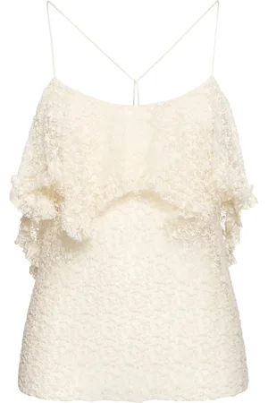 Serafini Draped Cotton Blend Lace Top