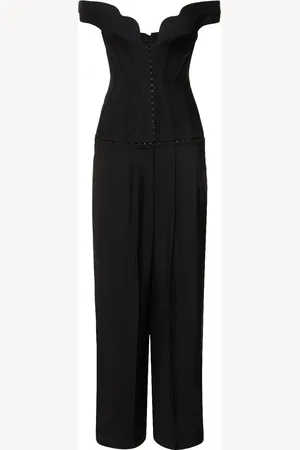MUGLER Twill Off-shoulder Bustier Jumpsuit