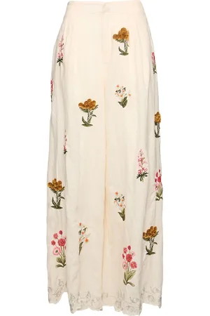 Agua by Agua Bendita Piñon Embroidered Linen Palazzo Pants