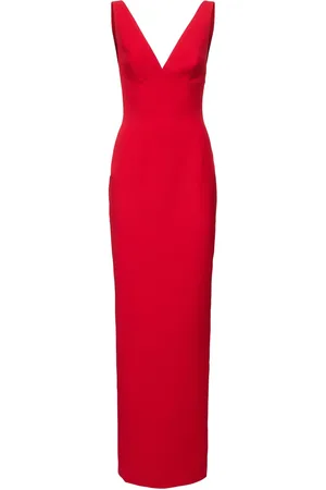 Monot Plunging V Neck Satin Long Dress