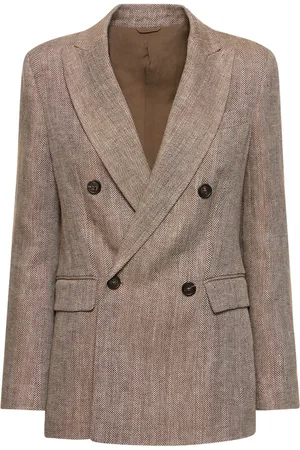 Brunello Cucinelli Linen Herringbone Double Breasted Jacket