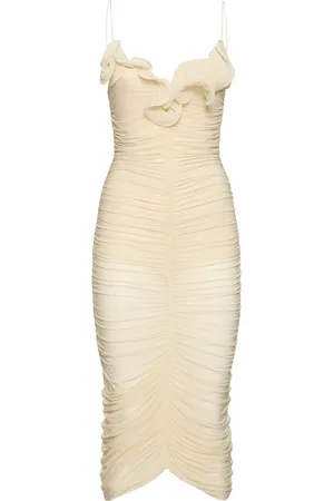 MAGDA BUTRYM Draped Viscose Jersey Midi Dress W/roses
