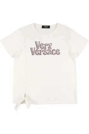 VERSACE Logo Print Cotton Jersey T-shirt W/bow