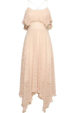 Serafini Draped Cotton Blend Lace Midi Dress