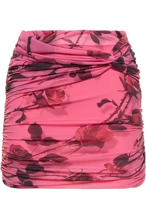 BLUMARINE Rose Printed Draped Jersey Mini Skirt