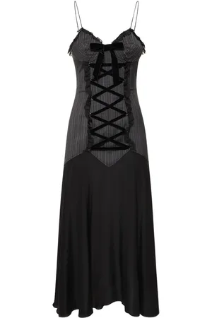 Alessandra Rich Pinstripe Wool Lace-up Midi Dress