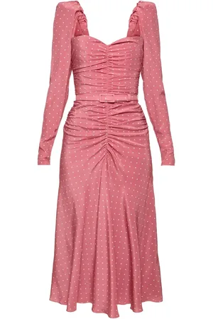 Alessandra Rich Polka Dot Print Draped Silk Midi Dress