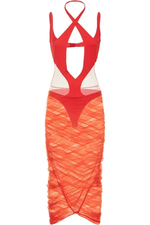 MUGLER Cutout Tulle Midi Dress