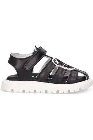 Moschino Logo Print Leather Sandals W/teddy Patch