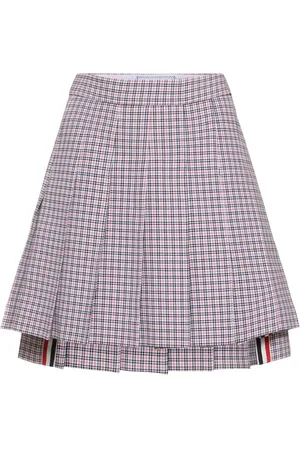 Thom Browne Check Printed Crepe Pleated Mini Skirt