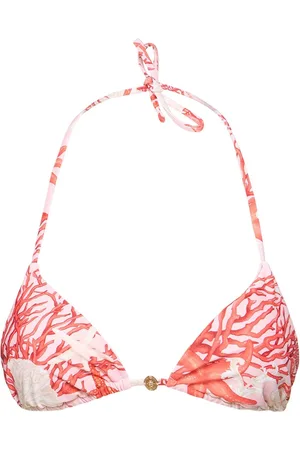 VERSACE Printed Coral Lycra Triangle Bikini Top