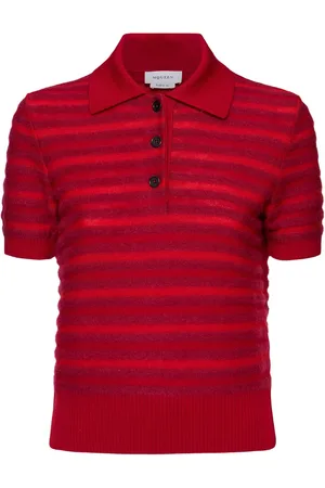 Alexander McQueen Striped Wool Blend Short Sleeve Top