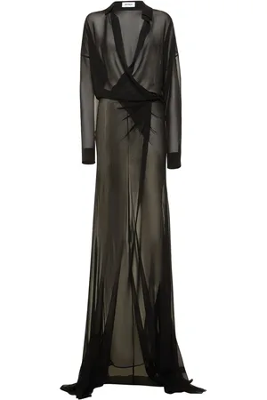 Monot Draped Georgette Long Wrap Shirt Dress