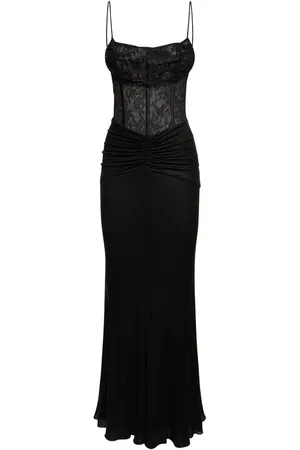 Alessandra Rich Laminated Jersey Long Dress W/ Lace