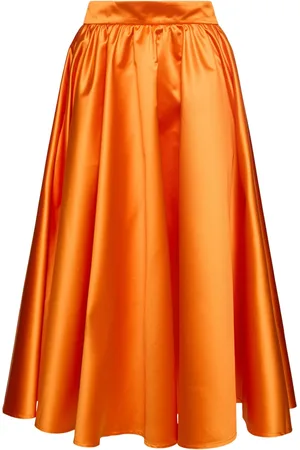 Patou Pleated Satin Duchesse Long Skirt