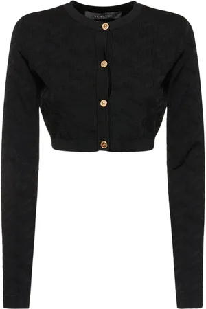 VERSACE Logo Jacquard Knit Crop Cardigan