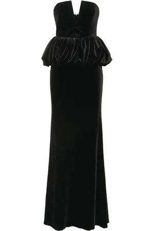 Self-Portrait Strapless Velvet Peplum Maxi Dress