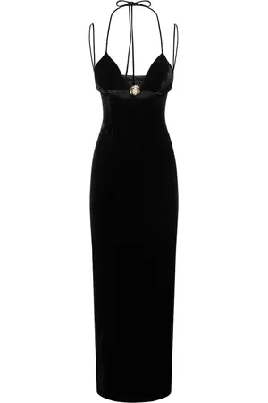 Alessandra Rich Velvet Embellished Cutout Long Dress