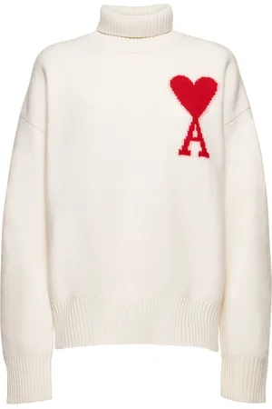 Ami Logo Felted Wool Funnel Neck Sweater