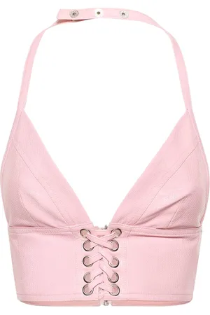 ROTATE Embossed Halter Neck Crop Top