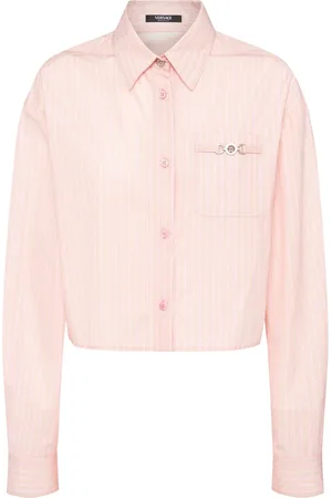 VERSACE Pinstripe Cotton Poplin Crop Shirt